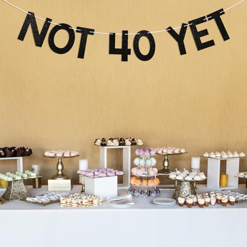 Image of Not 40 Yet Banner - Last Year In My 30s Banner, Happy 39th Birthday Sign, Cheers to 39 Years,Funny 39th Birthday Party Decorations Black Glitter