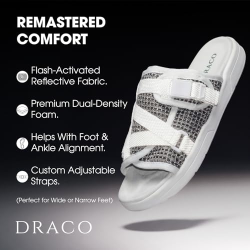 Image of Draco DracoSlides Reflective Slides for Men and Women, Wrapped in Reflective 3M with Adjustable Straps for Wide /Narrow Feet, Sandals with Arch Support & Slip Resistant, Men & Women Footwear, Black