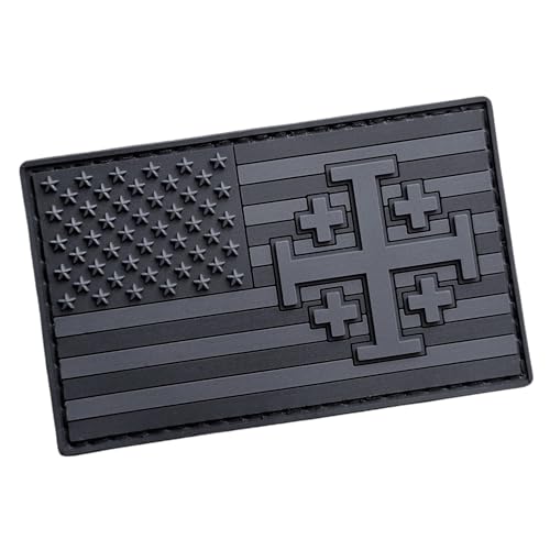 Holy Cross (Jerusalem Cross) and American Flag PVC Morale Patch 2x3.25 3D Tactical Patch with Hook Backing Waterproof Rubber Emblem for Backpacks Vests & Jackets