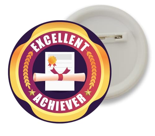 Image of D2C Badges of Excellent Achiever Round Shape Badge For Students Colleges classes Office Small Business entrepreneur batches for Bags, Backpack, Size-58mm Multicolor Pack of 25