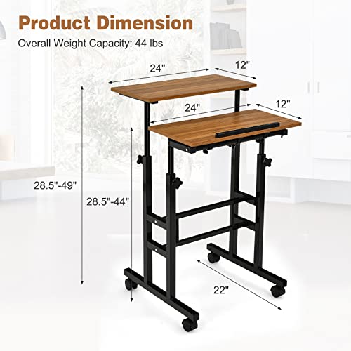 COSTWAY Mesa de pé móvel, carrinho de laptop com altura ajustável com mesa inclinada para ficar em p