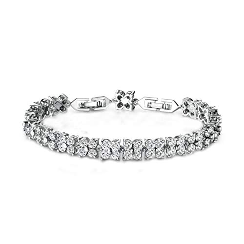 GULICX Pulsera de cristal simple con elementos cuadrados romanos, pulsera de tenis chapada en oro, joyería para mujer, 7 inches, Metal Circonia cúbica, Circonita cúbica