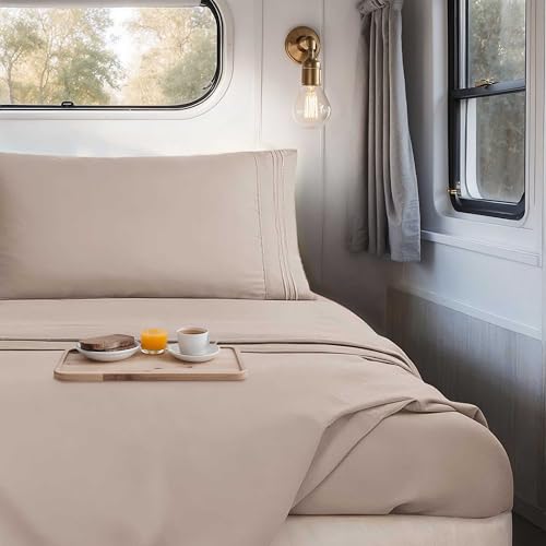 Image of Nestl Linen Short Queen Sheets for RV, Hotel Luxury RV Queen Sheets Set, 4 Piece Fitted Bed Sheet Set and Pillowcases, Super Soft, Wrinkle-Free, and Breathable Camper Bedding