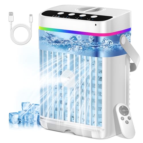 Mobile Klimaanlage 1250 ML, 4 In1 Mini Klimaanlage für Zimmer, Tragbare Mobile Klimagerät mit 1-3 H Timer, 7 Farben, 3 Geschwindigkeiten & 3 Nebelmodi, Leise Mini Luftkühler für Zuhause Büro Reisen