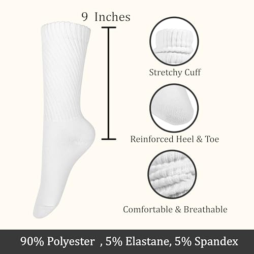 Image of Winterlace 6-Pair Scrunch Crew Slouch Cotton Womens Socks Ribbed Soft Retro Boot Calf Sock Bulk Pack