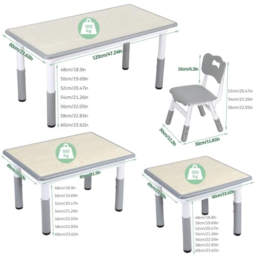 Hebitod Juego de escritorio infantil ajustable con 1 mesa y 2 sillas, altura ajustable, multifuncional, pies de goma antideslizantes, para niños, mesa de 80 x 60 cm, sillas de 30 x 31 cm - imagen 7