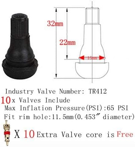 Tire Valve Stem Tool Remover & Installation Set- 10pcs Tire Snap in Short Rubber TR412 Valve Stem with Valve Stem Cores,EASILY REPLACE Your Old Tubeless Valve Stems,Single Head Tire Valve Core Remover