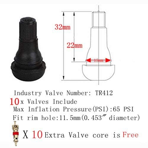 Tire Valve Stem Tool Remover & Installation Set- 10Pcs Tire Snap In Short Rubber Tr412 Valve Stem With Valve Stem Cores,Easily Replace Your Old Tubeless Valve Stems,Single Head Tire Valve Core Remover #TOP3