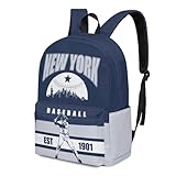 QUVAEKW New York Backpack for Boys Men, Baseball Team Fan Gift Bookbag, 17 Inch Lightweight Laptop Daypack Shoulder Bag for School, Office Or Travel