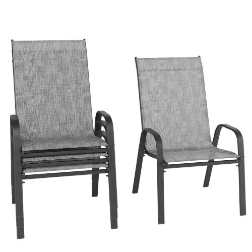 Image of Betterhood Patio Chairs Set of 4, Stackable Outdoor Dining Chairs Set with Breathable Seat Fabric, All-Weather Powder-Coated Metal Frame for Pool Side, Backyard, 350LBS Capacity (Light Grey, Set of 4)