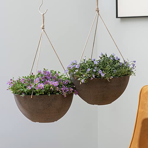 LA JOLIE MUSE Large Hanging Planters - 13 Inch Flower Pots Outdoor Indoor, Hanging Garden Planters Set of 2, New Iron Color - Image 8