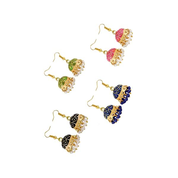 Yellow Chimes Earrings for Women & Girls | Traditional Multicolor Jhumka | Gold Plated Earring Set | Dome Shape Jhumki Combo | Accessories Jewellery | Birthday & Anniversary Gift - Image 8