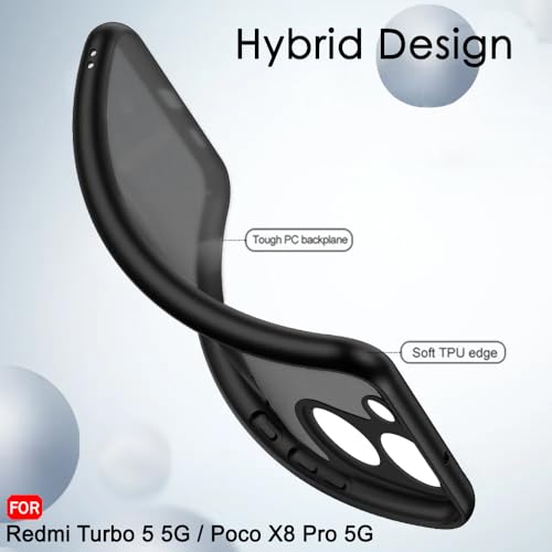 Image of TheGiftKart Hybrid Shockproof Back Cover Case for Mi Redmi Turbo 5 5G / Poco X8 Pro 5G | Camera Protection Module | Hard Back Cover Case (PC & TPU, Translucent Smoke Matte Back, Black Sides)