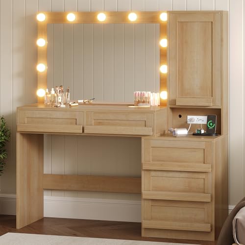 BTHFST Vanity Desk with Large Mirror and Hollywood Style Lights,