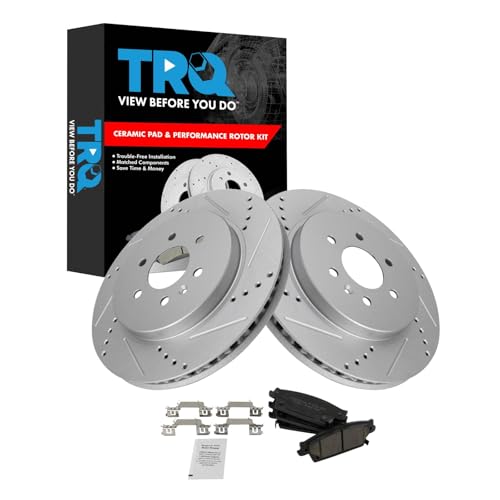Image of TRQ Performance Rear Brake Pad and Rotor Set Ceramic G Coated Drilled | For 2004-2009 Cadillac SRX