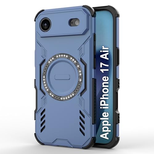 Image of amazon basics Back Case Cover for iPhone 17 Air | Magnetic Case with Built-in Metal Ring | Supports Mag-Safe Charger, Wallet & Car Mount | Shockproof Hybrid PC + TPU | Blue