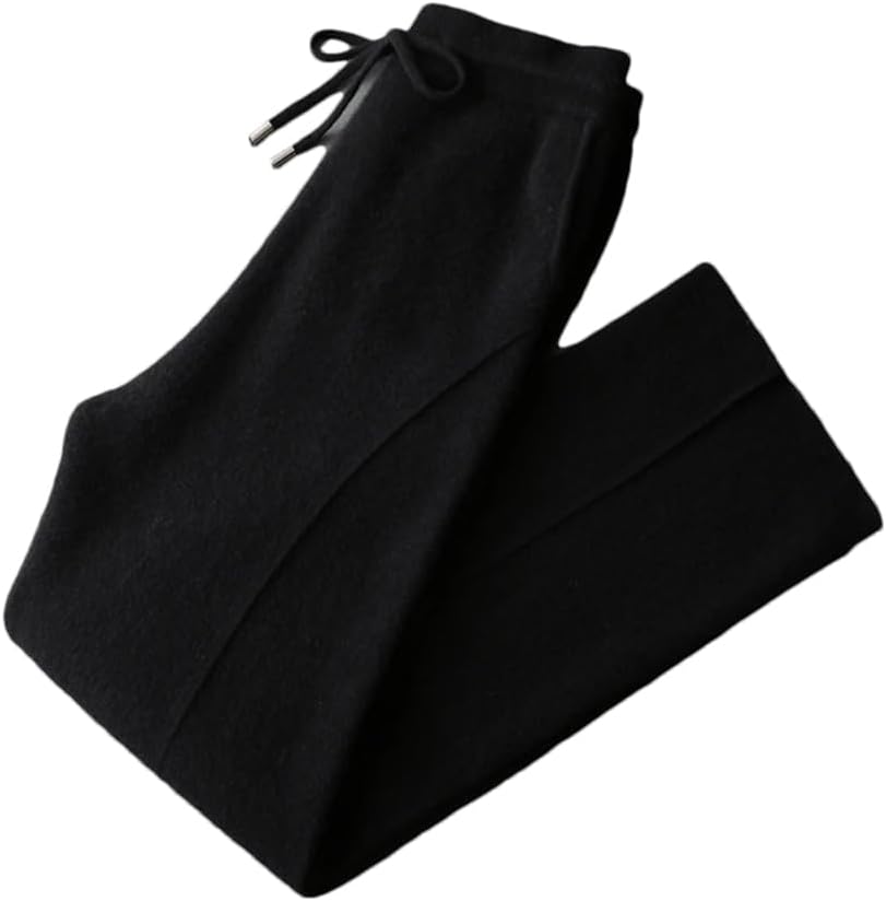Men’S Cashmere Wide-Leg Lounge Pants Knit Elastic Waist Thick Warm Comfortable Daily Trousers