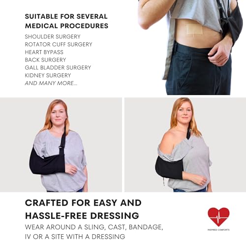 Inspired Comforts Unisex Right Shoulder & Side Access Post Surgery & Rehab Snap Shirt