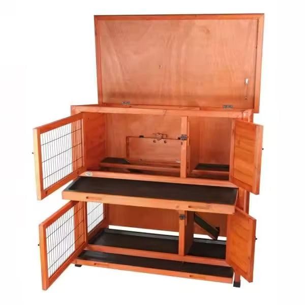 Divit Jaula para conejos con rampa para animales pequeños, 2 niveles, exterior de madera de abeto