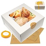 18Pcs White Bakery Cake Boxes with Baking Paper Stickers & Ribbon Roll Set, 6.3 x 6.3 x 3 Inches...