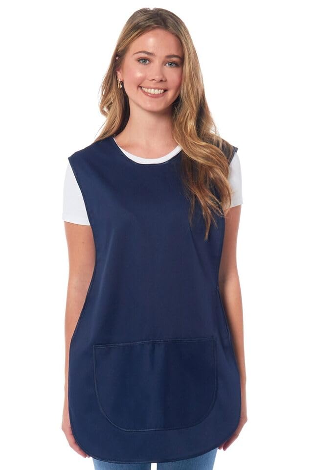 ER Direct Womens Home Work School Kitchen Catering Cleaning Bar Plus Size Plain Printed Coloured Front Large Pocket Side Button Fastening Tabard Apron (Navy/Navy, S)