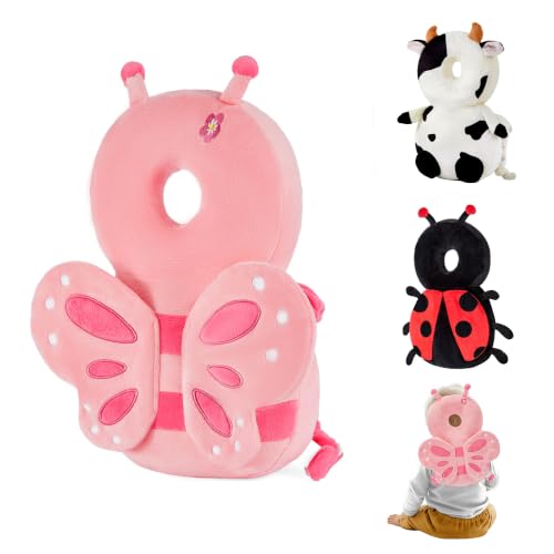 Baby Head Back Protector Backpack Toddler Safety Protector Cushion Pad Soft, Adjustable and Lightweight Design for Safe Walking and Crawling Toddlers Girls and Boys(Pink Butterfly)