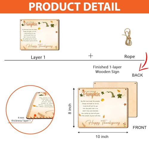 Image of DIY Personalized My Little Pumpkin Poem Handprint Art Sign Crafts, Pumpkin Kids Craft, Happy Thanksgiving Fall Autumn Art Project Memory Keepsake Infant Babies Toddler Preschool PreK Handprints Plaque