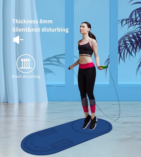 Image of Non-Slip Jump Rope Mat Shock Absorption Rope Skipping Mat for Adults & Children Home Indoor Workout Exercise Mat in Blue