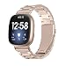 Produktbild Diruite für Fitbit Versa 3/Fitbit Sense Armband Uhrenarmband,Galvanisieren Edelstahl Metall Mit Doppelt Faltschließe für Fitbit Versa 3/Fitbit Sense Ersatzarmbänder-Champagner Gold