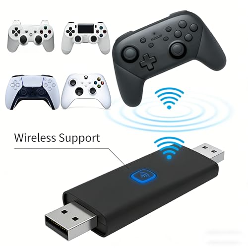 Bluetooth Controller Adapter for PS5/PS4/PS3/Xbox One S/Switch Pro, USB Wireless Game Controller Receiver with Wired Port, Compatible with PC/Switch/Android TV Box