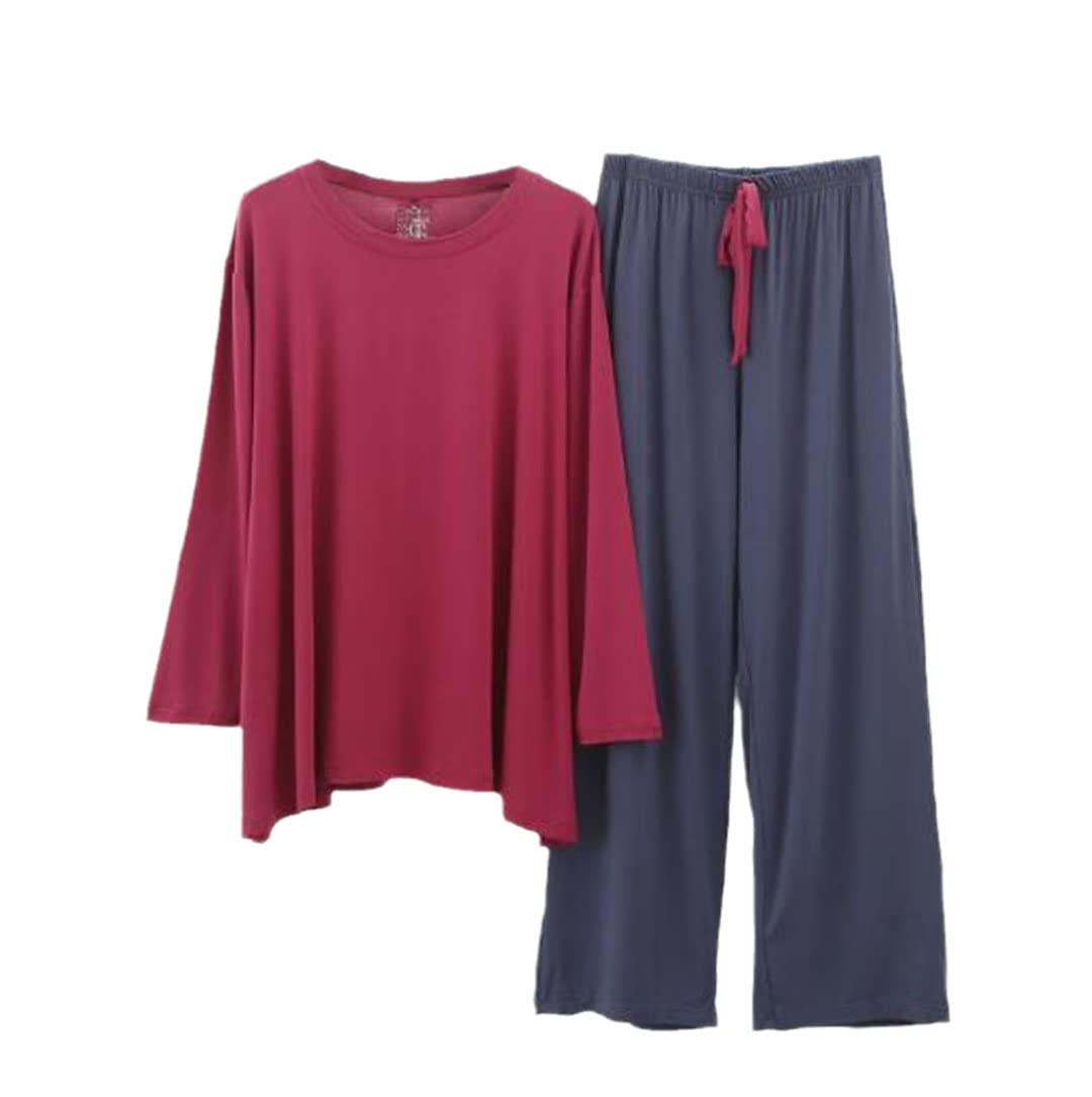 Conjunto de pijama de mujer cómodo de algodón en contraste color ropa de hogar suelta, Imagen4, talla única