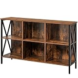 IWELL Industrial Sofa Table, 3-Tier Console Table, TV Stand, 6 Cube Storage Organizer for Living...