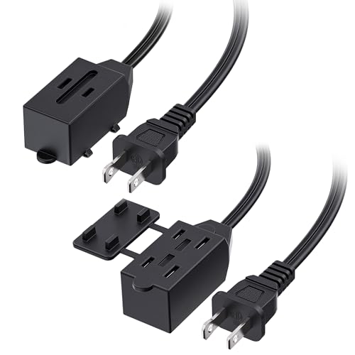 [ETL Listed] Cable Matters 2-Pack 16 AWG 2 Prong Extension Cord 6 ft, 13A 3-Outlet Extension Cords with Tamper Guard, 13 Amp, 1625 Watts, Black