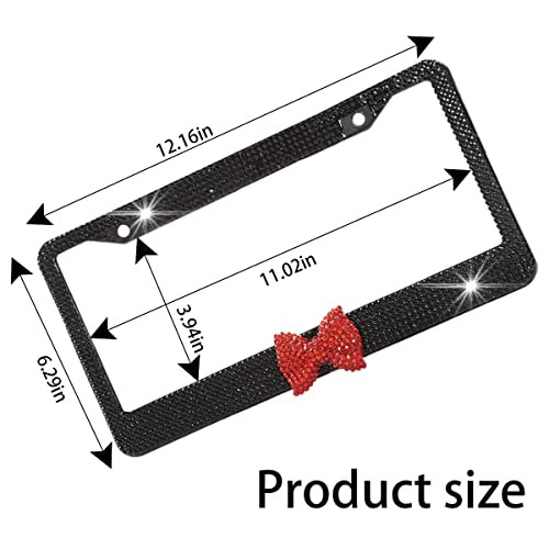 Auceli Bling License Plate Frame, 2 Pack Stainless Steel Crystal Bow Car Plate Covers, Us Vehicle License Bracket Holder With Rhinestone Mounting Bolts, Sparkly Car Accessories For Women (Black/Red) #TOP1