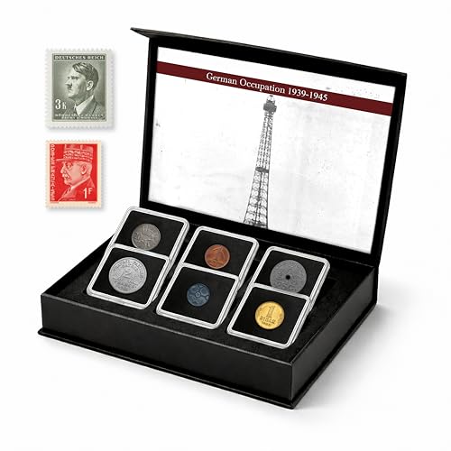 WW2 World Currency - 6 Coins Used During The World War 2 by The Germans in The Territories They Occupied (1925/45). Special WW2 Memorabilia for Collector, Certificate of Authenticity Included.