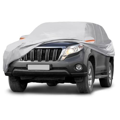 Image of Silver Tone Heavy Duty Waterproof Car Cover for SUV 191 inch-199 inch - All-Weather UV Protected Outdoor Full Exterior Cover with Sun /Snow /Rain Resistance