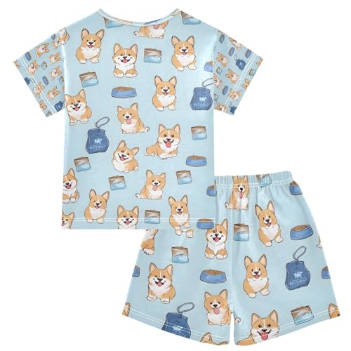 senya Yellow Puppy Eat Summer Pajamas Set Short Cotton Sleepwear 2 Piece2