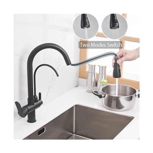 Robinet de cuisine noir mat anti-traces avec filtre extractible double action - 5