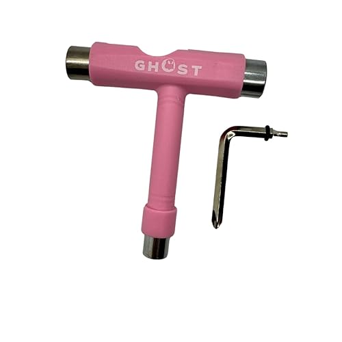 GHOST BOARDS Skate Tool All-In-One - Multi-Function Roller Skate Tool With T-Handle, Allen Key & Screwdriver for Easy Adjustments - Skate Key Fits Any Pocket- Skates Tools You’ll Always Carry - Pink - Pink