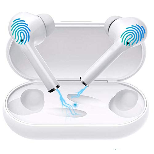 Bluetooth 5.0 Wireless Earbuds,Dualpow True Wireless Headphone HiFi Stereo Sound Mini in-Ear Headset (Touch Control, 20hrs Playtime, Auto Pairing) compatible with iphone, android, smartphones (White)
