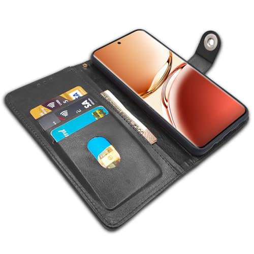 Image of Pikkme Flip Cover Leather Finish | Inside TPU with Card Pockets | Wallet Stand and Shock Proof | Complete Protection Button Flip Case for Oppo F27 5G (Black)