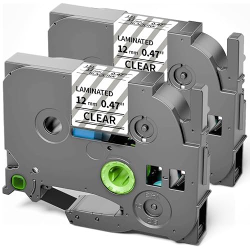 Replacement for Brother Label Maker Tape Clear TZ 12mm 0.47 Inch Ptouch Label Tape Black on Clear TZe-131 TZe131 P Touch Refills for PT-H103w 2040 PTD210 PTH100 PTD220, 1/2 Inch 26.2 Ft, 2 Pack