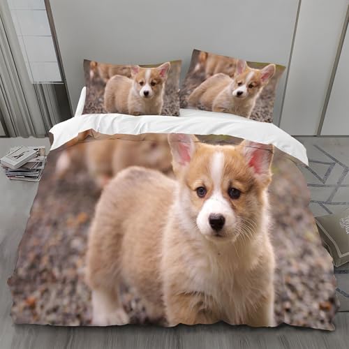 Housse de couette 200x200 Corgi avec parure de lit 3 pièces