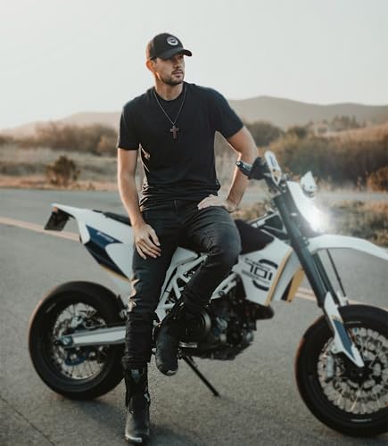 Wooden Cross Necklace for Men, Real Ebony Mens Cross Necklaces Black Stainless Steel Christian Wood Crucifix Pendant, with Necklace 24" Round Box Chain4