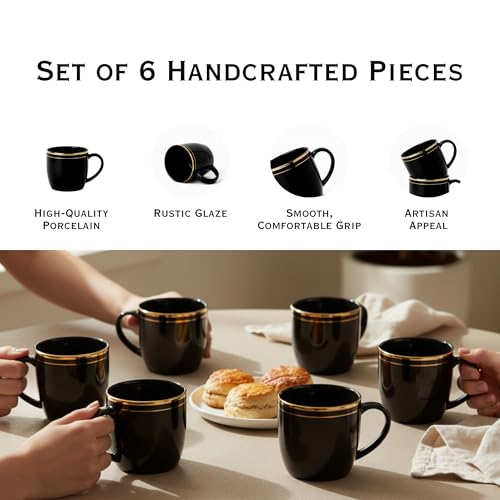 Image of Vistas Black Gold Line Ceramic Tea Cups Set of 6, 180ml | Porcelain Tea Cups, Tea Cups Set of 6 | Glossy Finish | Premium Ceramic | Perfect for Every Occasion