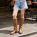 Athlefit Knee High Boots for Women Square Toe Chunky Heel Tall Riding Fall Boots Slip On Fashion Brown Booties