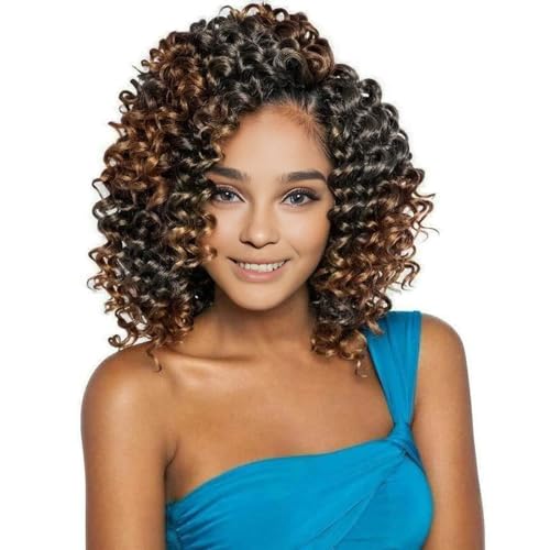 BECUS Extensions de Cheveux French Curl Braids Crochet Pour femmes Noires Jamaican Bounce Cheveux Bouclés Extension Cheveux Synthétiques Lot de 2(Noir/Marron...