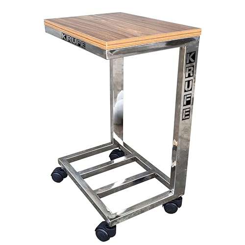 Image of KRUFE Office Home Stainless Steel Double-Sided Battery Inverter Trolley Stand - Fits All Inverter Batteries & UPS - Wooden Top & Wheels for Easy Mobility - Ideal Office Home Inverter Stand Trolley