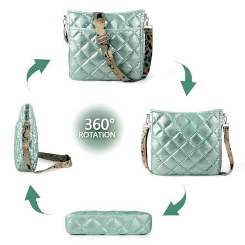 Lychii Gesteppte Tote Tasche, Umhängetasche Schultertasche Handtasche, Puffer Tote Bag - Daunen-Baumwolle(30 * 6 * 30cm), Grün