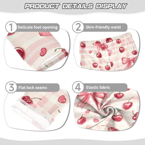 Boccsty Pink Cherries and Bows Checkered Girls Leggings Kids Yoga Pants Dance Active Tights 4T3